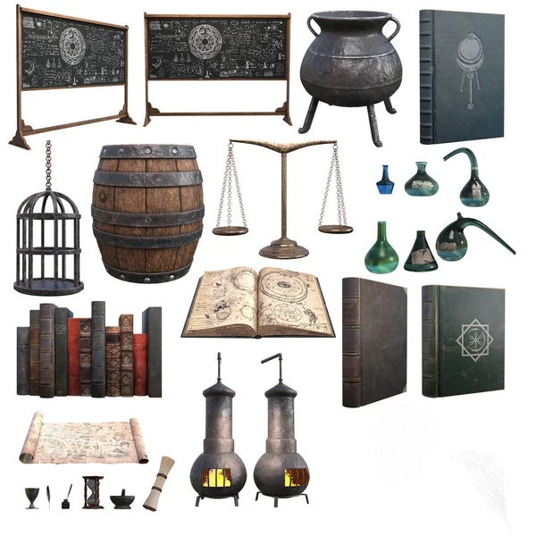 Fantasy Alchemia Lub Magiczne Rekwizyty Dla Magic Workshop — Zdjęcie stockowe