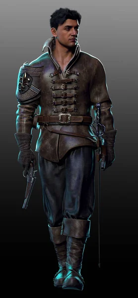 Fantasy Male Knight Pirate Δερμάτινη Πανοπλία Ξίφος Και Πιστόλι — Φωτογραφία Αρχείου