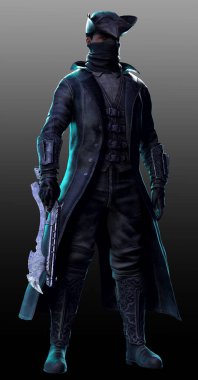 Fantezi Haydut, Korsan, veya Deri Ceketli Düellocu, Maskeli ve Tüylü Şapkalı