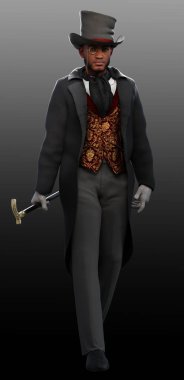 Fantezi Steampunk Man, Viktorya Dönemi Adamı Top Hat and Vintage Suit