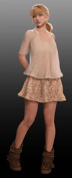Adolescente Loira Feliz Pré Adolescente Tween Girl Com Cabelo Loiro — Fotografia de Stock