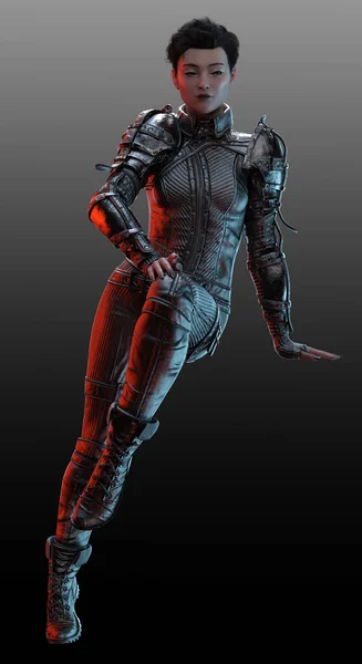 Sci Fi, Cyberpunk or Dystopian Asian Female Fighter in Leather Armor, Short Hair