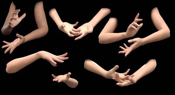 Isolated Studies Women Hands Various Poses Cgi Réaliste — Photo