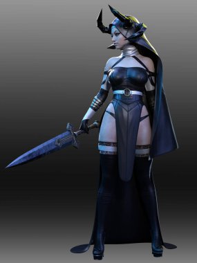 Fantezi Pinup Göz kamaştırıcı Karanlık Rahibe, Cadılar Bayramı Siyah Deri Giyen Korkunç Rahibe