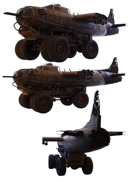 Fantasy Dystopian Steampunk Truck Bomber Plane Vehicle — 스톡 사진
