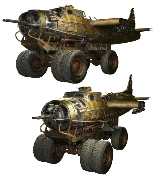 Fantasy Dystopian Steampunk Truck Bomber Plane Vehicle — 스톡 사진