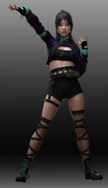 Fantascienza Cyberpunk Asiatico Donna Futuristica Street Wear Moda — Foto Stock