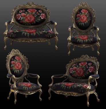 Renaissance, Rococo or Baroque Upholstered Furniture, Dark Rose Fabric clipart