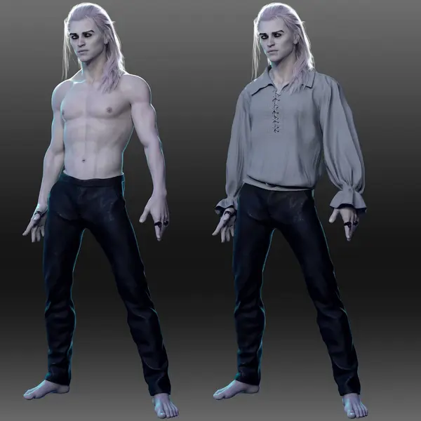 Fantasy Vampire Dark Elf Man Both Shirtless Romantic Wear Long — Stock Photo, Image