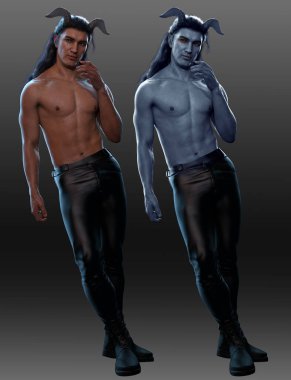 Boynuzlu ve Deri pantolonlu Şeytan Canavarı Üstsüz Adam