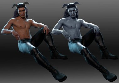 Boynuzlu ve Deri pantolonlu Şeytan Canavarı Üstsüz Adam