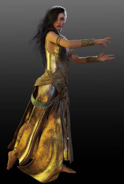 Fantezi Mısırlı Rahibe veya Altın Doğu Elbiseli Dansçı