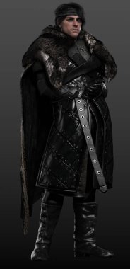 Fantezi Ortaçağ Kara Şövalyesi veya Siyah Deri Zırhlı Savaşçı, Zırhlı Zırh, Kış