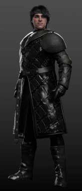 Fantezi Ortaçağ Kara Şövalyesi veya Siyah Deri Zırhlı Savaşçı, Zırhlı Zırh, Kış