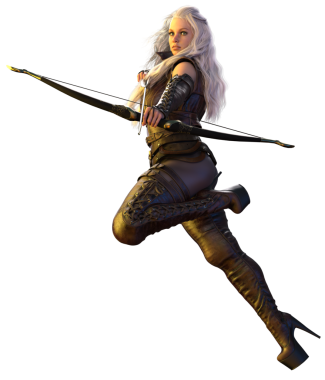 Kahverengi Deri Zırhlı Seksi Sarışın Elf Kadın, Archer veya Ranger