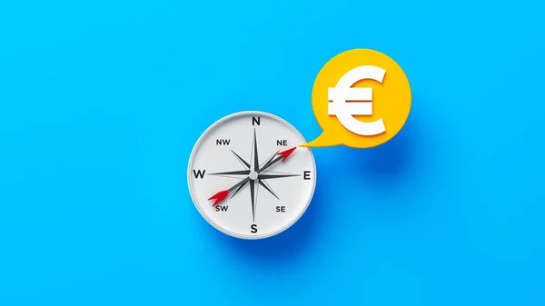 Iránytű Euroszimbólummal Kék Alapon Illusztráció — Stock Fotó