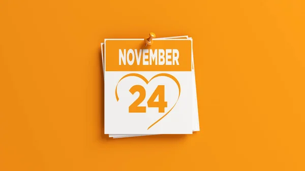 Připíchnutý Kalendář Datem Listopadu Oranžovém Pozadí — Stock fotografie