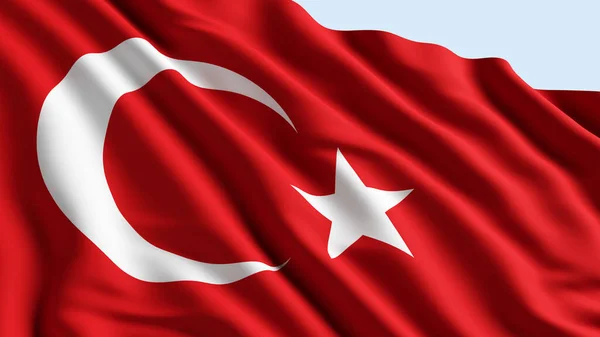 Flag of Turkey country on wavy silk fabric background
