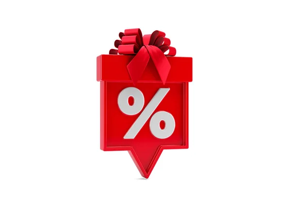 Bolha Fala Forma Caixa Presente Vermelho Com Sinal Percentual Fundo — Fotografia de Stock