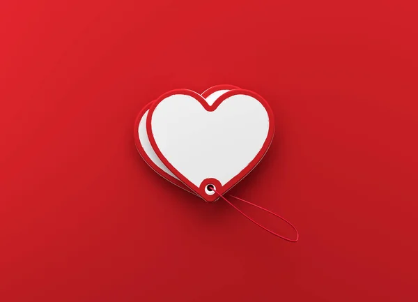 Rotes Herzförmiges Preisschild Auf Rotem Hintergrund Illustration Valentine Rabatt Urlaub — Stockfoto