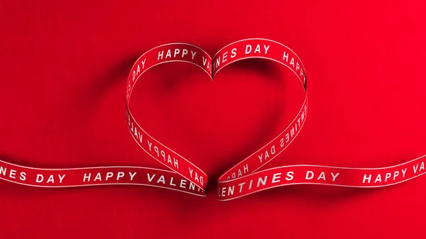Červené Srdce Stuhy Červeném Pozadí Valentýnské Přání Stock Obrázky