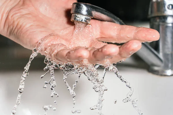 Swift Stream Clean Water Pours Palm Your Hand Shower Streams Imagen De Stock