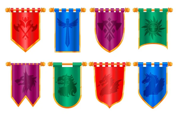 Medeltida Kunglig Fana Klassiska Segerflaggor Med Antika Riddare Vimpel Heraldiska — Stock vektor