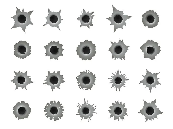 Střelné Díry Kulka Kulky Praskla Povrchu Roztříštila Zkáza Kruhového Poškození — Stockový vektor