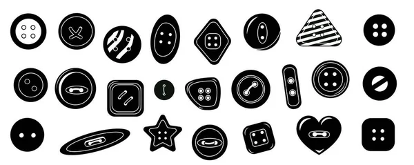 Zwarte Knopen Eenvoudig Naaien Textiel Accessoires Pictogrammen Ronde Kleding Elementen — Stockvector