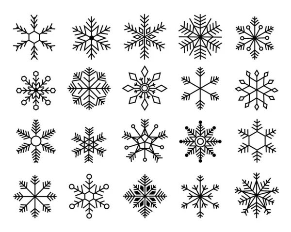 Sneeuwvlok Collectie Abstract Bevroren Ijsvorst Pictogrammen Kerstmis Nieuwjaar Vakantie Decoratie — Stockvector