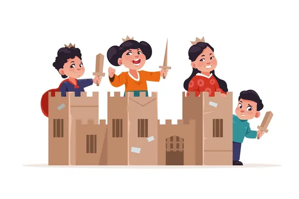 Castel Cutie Carton Desene Animate Pentru Copii Cavaleri Care Joacă — Vector de stoc