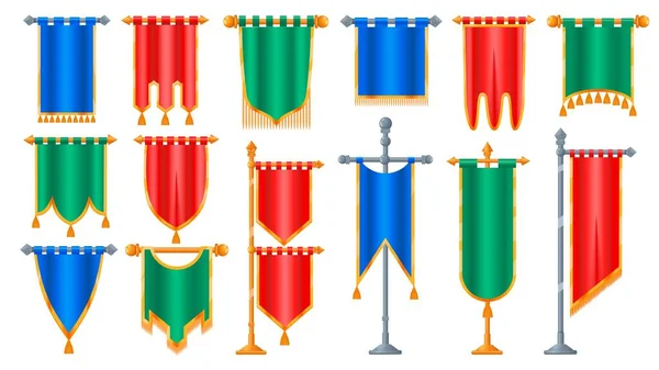 Fantasy Flags Cartoon Závěsné Vinobraní Středověké Dekorace Starověký Rytíř Vlajkový — Stockový vektor