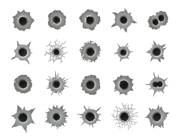 Bullet Holes Gun Shot Ragged Marks Gunshot Bullethole Damage Weapon — Stock Vector