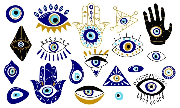 Doodle Mau Olhado Desenhos Animados Amuletos Sorte Turcos Tradicionais Estilo — Vetor de Stock