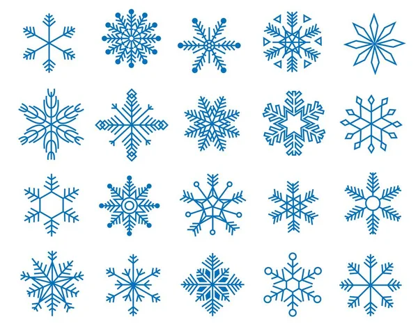Снежинки Вариации Зимних Голубых Симметричных Снежных Хлопьев Геометрические Замороженные Хрустальные — стоковый вектор