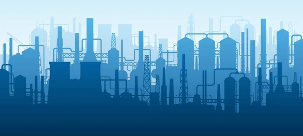 Silhouette Industriale Panoramica Edifici Industriali Petroliferi Complesso Raffinerie Con Tubi — Vettoriale Stock