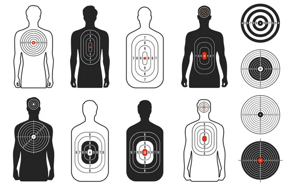 Human Target Shoot Range Paper Man Silhouette Bullet Pistol Gun — Stock Vector