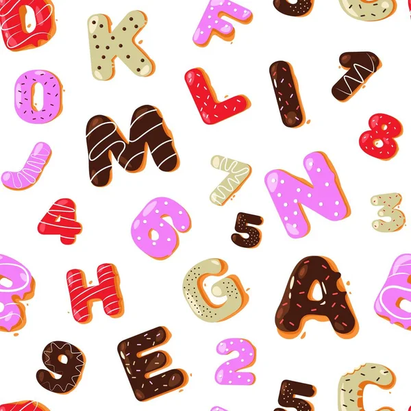 Padrão Tipo Donut Impressão Perfeita Alfabeto Bolo Biscoito Colorido Letras —  Vetores de Stock