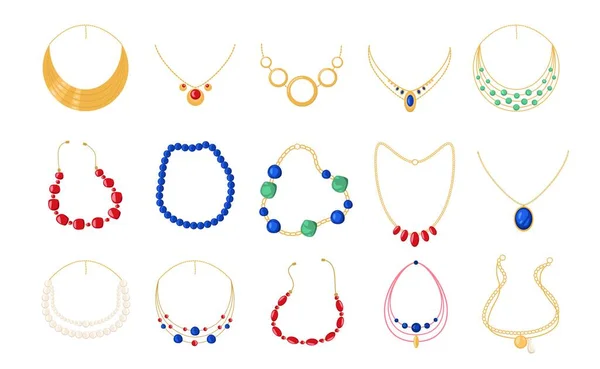 Collares Dibujos Animados Joyas Perlas Metal Oro Lujo Cadena Perlas — Vector de stock