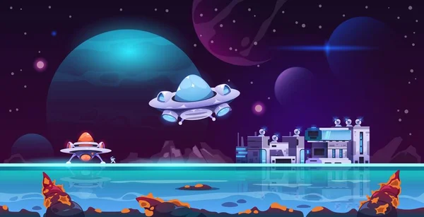 Alien Colony Landscape Planet Mars Colonization Futuristic Cartoon Style Space — Stock Vector
