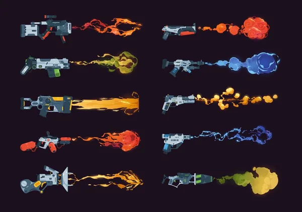 Pistola Tiro Futurista Arma Rifle Fantasía Dibujos Animados Con Explosión — Vector de stock