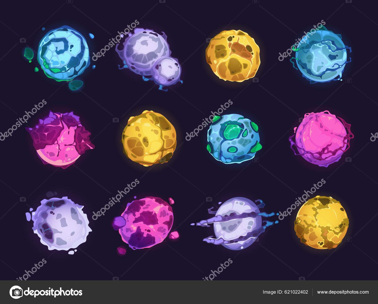 Ícone Dos Desenhos Animados Planeta Com Bolas Coloridas Elemento Planeta  imagem vetorial de TopVector© 658930964