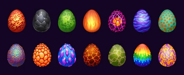 Huevos Dragón Elementos Fantasía Mágica Dibujos Animados Cáscara Brillante Para — Vector de stock