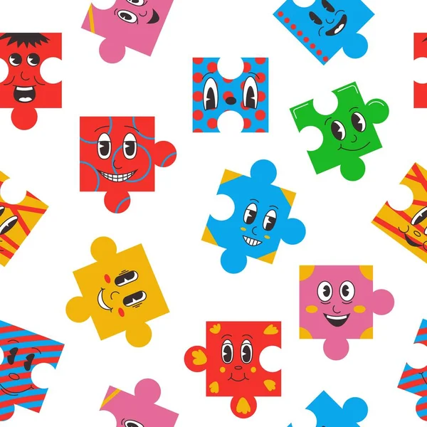 Modèle Personnages Puzzle Impression Sans Couture Drôles Visages Comiques Abstraits — Image vectorielle