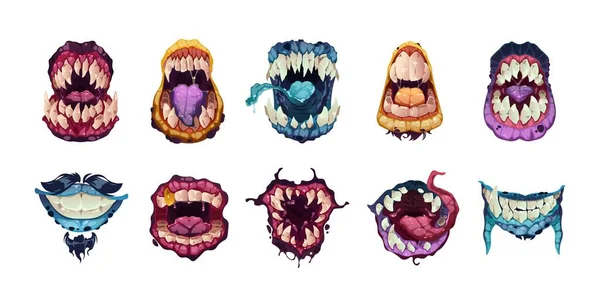 Une Bouche Effrayante Monstre Bande Dessinée Visage Émotions Personnages Extraterrestres — Image vectorielle