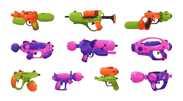 Water Weapon Cartoon Plastic Toy Guns Children Flat Style Kids — Stock Vector