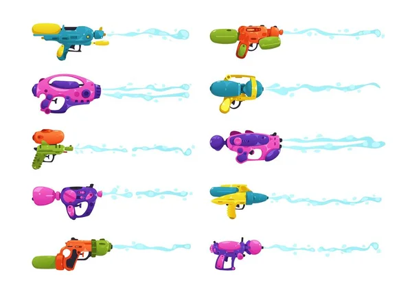 Wasserpistolenschuss Moderne Kunststoff Spielzeugwaffe Mit Nassspray Für Kinder Kampfspiele Cartoon — Stockvektor