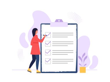 Kontrol listesi konsepti, iş günü ve görev günü. Ofis günü için vektör kontrol listesi ve görev planı illüstrasyonu, çalışma takvimi veya takvimi