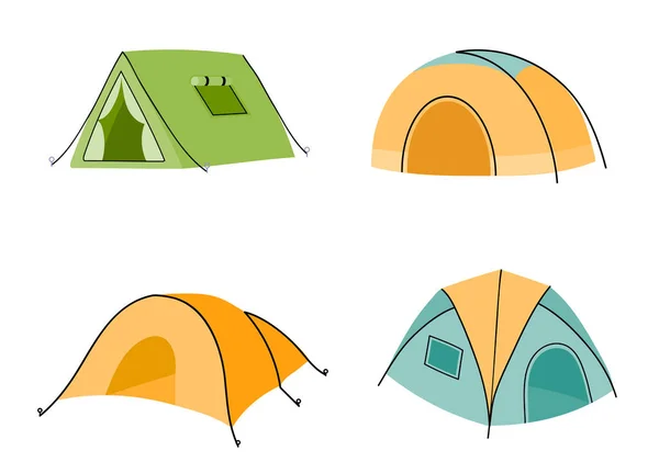 Cartoon Camping Tents Outdoor Activities Trekking Hiking Vector Illustration Camp — Stock Vector
