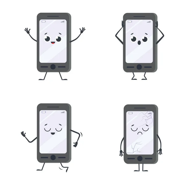 Personagem Smartphone Dos Desenhos Animados Cara Mostrar Humor Sente Ilustração — Vetor de Stock